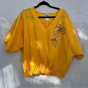 Yellow Women's Blouse with Embroidered Design